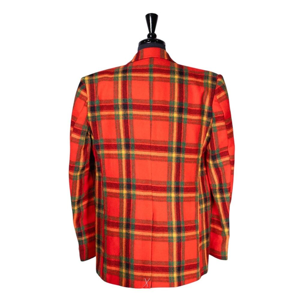 Mens Lambswool Blazer 44R Orange Green Tartan Plaid Sport Coat Jacket Preppy - Picture 3 of 10